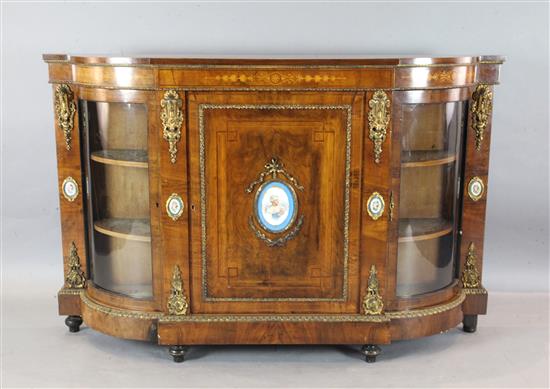 A Victorian ormolu mounted marquetry inlaid walnut credenza, W.5ft 7.5in. D.1ft 4in. H.3ft 8in.